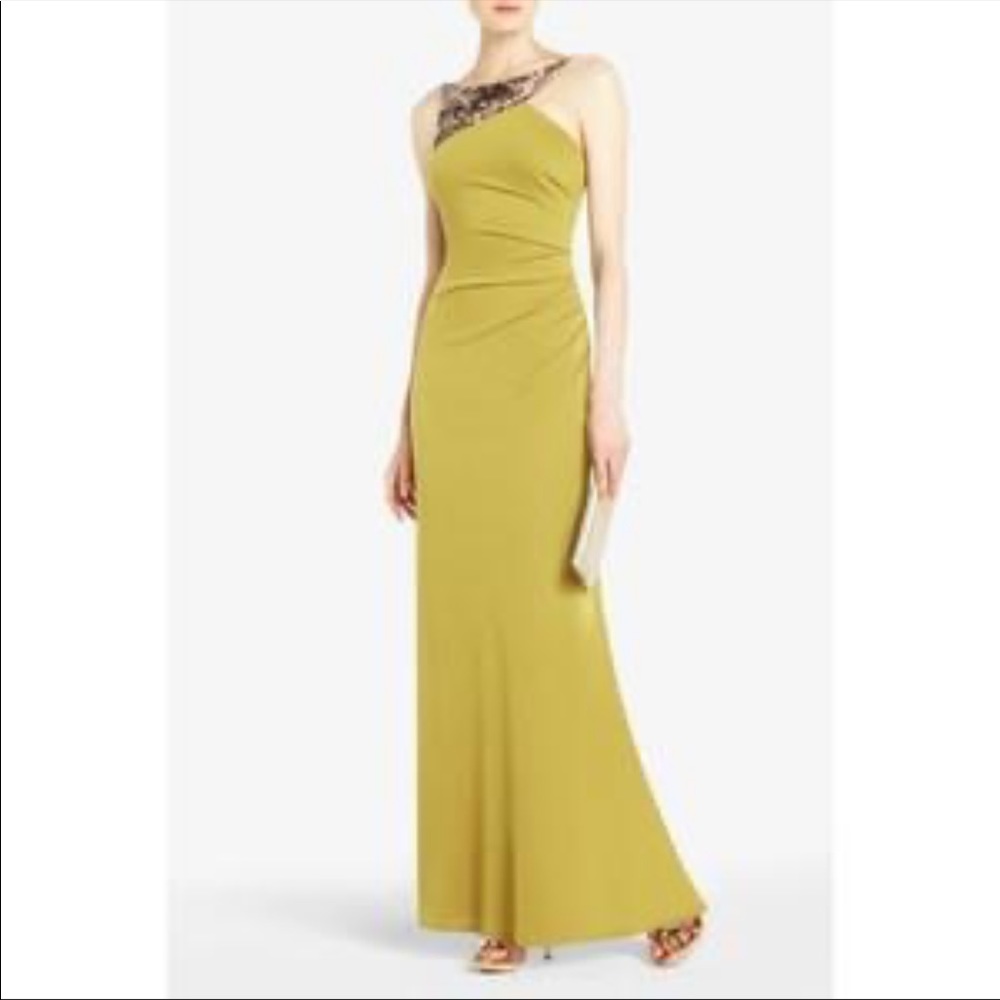 BCBG Green Backless Maxi Dress with Ruching (size XXS)